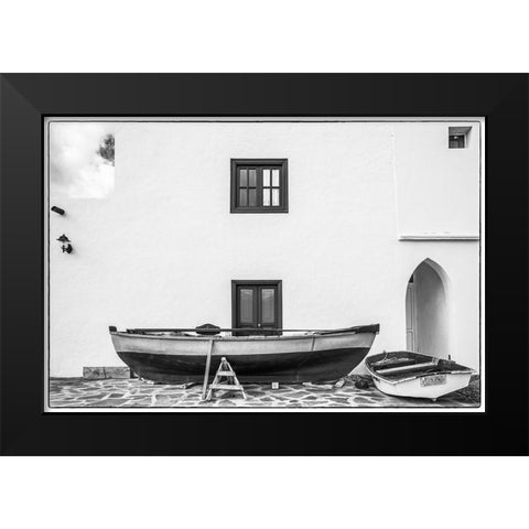 Spain-Canary Islands-Fuerteventura Island-Pozo Negro-fishing boats Black Modern Wood Framed Art Print by Bibikow, Walter