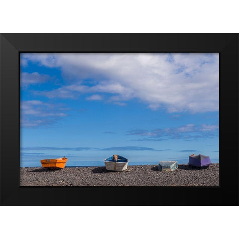 Spain-Canary Islands-Fuerteventura Island-Pozo Negro-fishing boats Black Modern Wood Framed Art Print by Bibikow, Walter