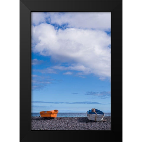 Spain-Canary Islands-Fuerteventura Island-Pozo Negro-fishing boats Black Modern Wood Framed Art Print by Bibikow, Walter