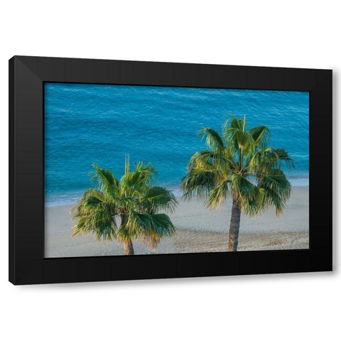 Canary Islands-Fuerteventura Island-Morro Jable-high angle view of Playa de la Cebada beach Black Modern Wood Framed Art Print with Double Matting by Bibikow, Walter