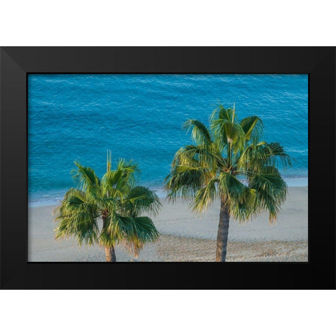 Canary Islands-Fuerteventura Island-Morro Jable-high angle view of Playa de la Cebada beach Black Modern Wood Framed Art Print by Bibikow, Walter