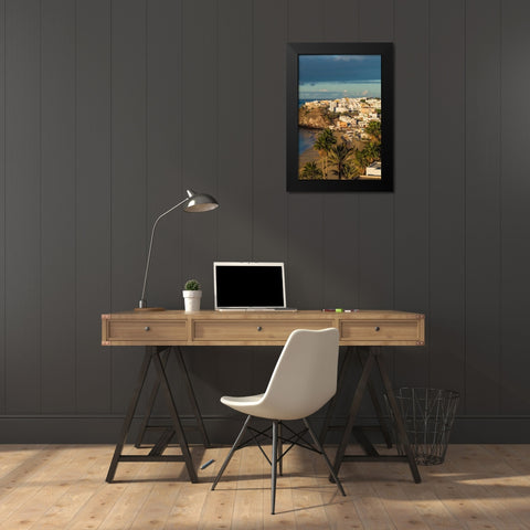 Canary Islands-Fuerteventura Island-Morro Jable-high angle view of Playa de la Cebada beach-dawn Black Modern Wood Framed Art Print by Bibikow, Walter