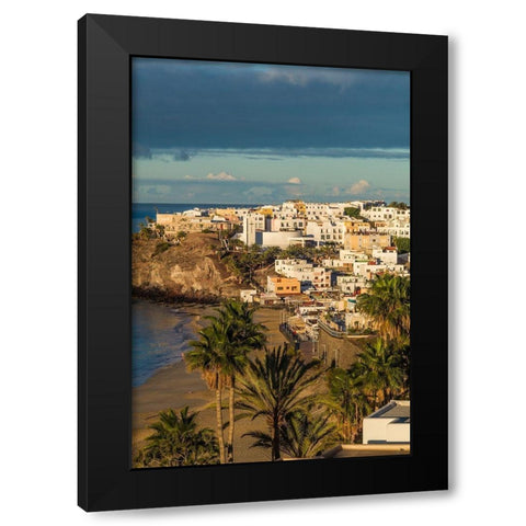 Canary Islands-Fuerteventura Island-Morro Jable-high angle view of Playa de la Cebada beach-dawn Black Modern Wood Framed Art Print with Double Matting by Bibikow, Walter