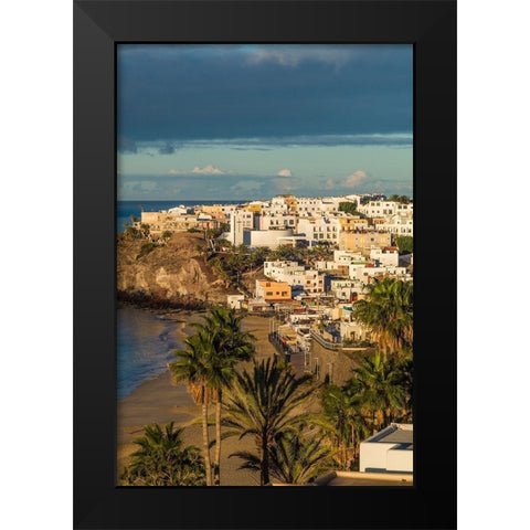 Canary Islands-Fuerteventura Island-Morro Jable-high angle view of Playa de la Cebada beach-dawn Black Modern Wood Framed Art Print by Bibikow, Walter