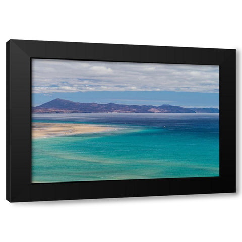Canary Islands-Fuerteventura Island-Costa Calma-high angle view of Playa de Sotavento beach Black Modern Wood Framed Art Print with Double Matting by Bibikow, Walter