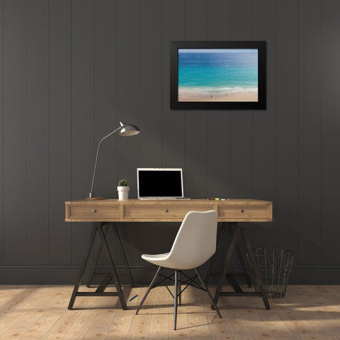 Canary Islands-Fuerteventura Island-Costa Calma-high angle view of Playa de Sotavento beach Black Modern Wood Framed Art Print by Bibikow, Walter