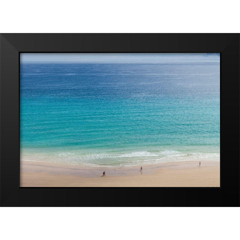 Canary Islands-Fuerteventura Island-Costa Calma-high angle view of Playa de Sotavento beach Black Modern Wood Framed Art Print by Bibikow, Walter