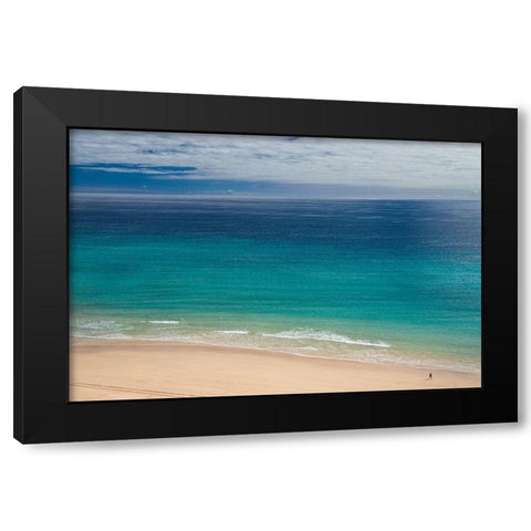 Canary Islands-Fuerteventura Island-Costa Calma-high angle view of Playa de Sotavento beach Black Modern Wood Framed Art Print with Double Matting by Bibikow, Walter