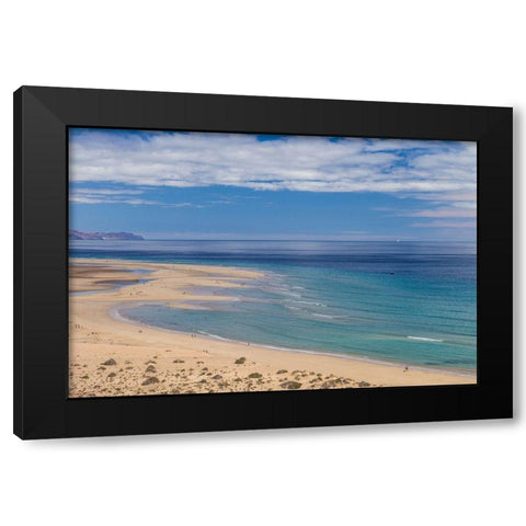 Canary Islands-Fuerteventura Island-Costa Calma-high angle view of Playa de Sotavento beach Black Modern Wood Framed Art Print with Double Matting by Bibikow, Walter