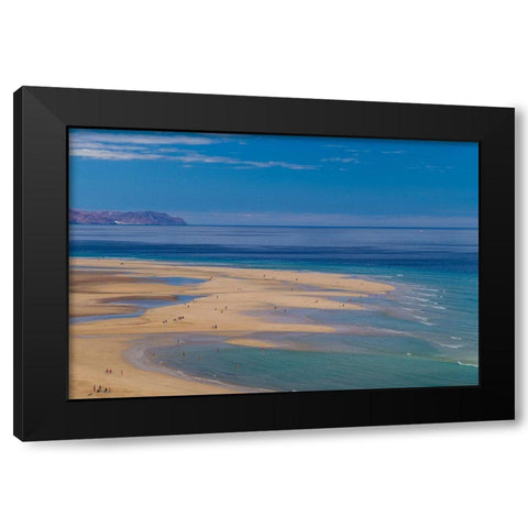 Canary Islands-Fuerteventura Island-Costa Calma-high angle view of Playa de Sotavento beach Black Modern Wood Framed Art Print with Double Matting by Bibikow, Walter