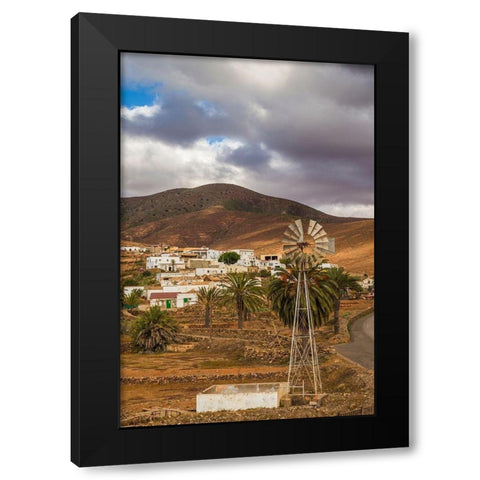 Canary Islands-Fuerteventura Island-Toto-desert village view with windmill Black Modern Wood Framed Art Print with Double Matting by Bibikow, Walter