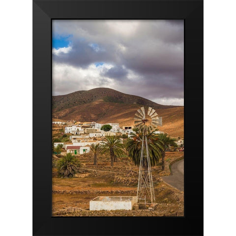 Canary Islands-Fuerteventura Island-Toto-desert village view with windmill Black Modern Wood Framed Art Print by Bibikow, Walter
