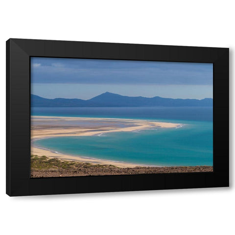 Canary Islands-Fuerteventura Island-Costa Calma-high angle view of Playa de Sotavento beach-morning Black Modern Wood Framed Art Print with Double Matting by Bibikow, Walter
