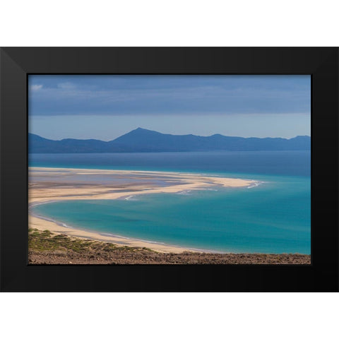 Canary Islands-Fuerteventura Island-Costa Calma-high angle view of Playa de Sotavento beach-morning Black Modern Wood Framed Art Print by Bibikow, Walter
