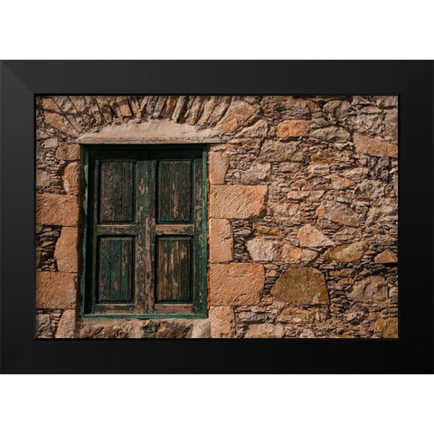 Canary Islands-Fuerteventura Island-Pajara-stone wall and window detail Black Modern Wood Framed Art Print by Bibikow, Walter