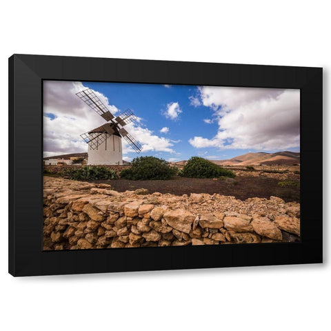 Canary Islands-Fuerteventura Island-Tiscamanita-traditional island windmill Black Modern Wood Framed Art Print by Bibikow, Walter