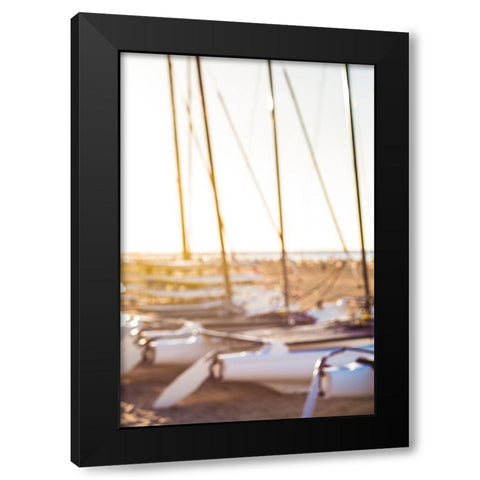 Canary Islands-Fuerteventura Island-Morro Jable-Playa del Matorral beach-sailboats Black Modern Wood Framed Art Print by Bibikow, Walter