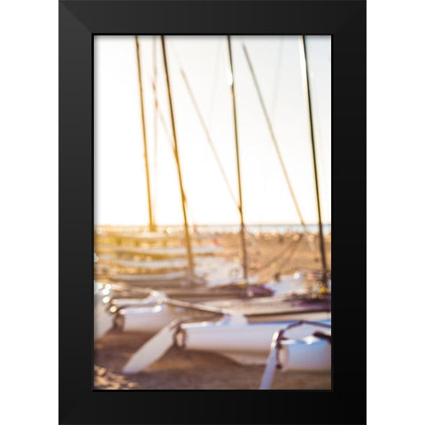 Canary Islands-Fuerteventura Island-Morro Jable-Playa del Matorral beach-sailboats Black Modern Wood Framed Art Print by Bibikow, Walter
