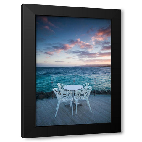 Canary Islands-Fuerteventura Island-Caleta de Fuste-Puerto Deportivo-harbor cafe-dusk Black Modern Wood Framed Art Print by Bibikow, Walter