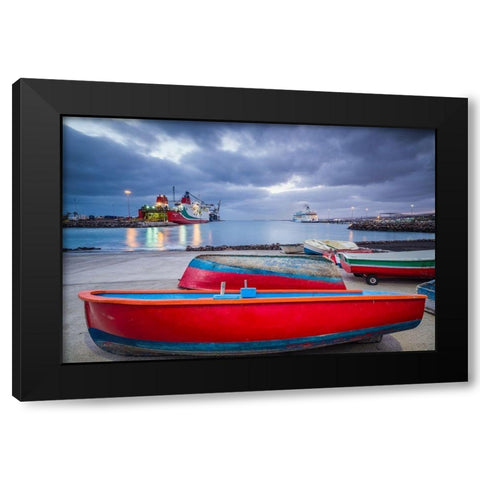 Canary Islands-Fuerteventura Island-Puerto del Rosario-port-dawn Black Modern Wood Framed Art Print with Double Matting by Bibikow, Walter