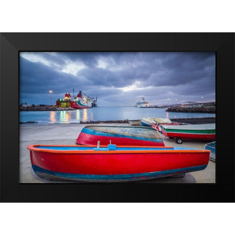 Canary Islands-Fuerteventura Island-Puerto del Rosario-port-dawn Black Modern Wood Framed Art Print by Bibikow, Walter