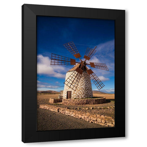 Canary Islands-Fuerteventura Island-Tindaya-traditional island windmill Black Modern Wood Framed Art Print by Bibikow, Walter