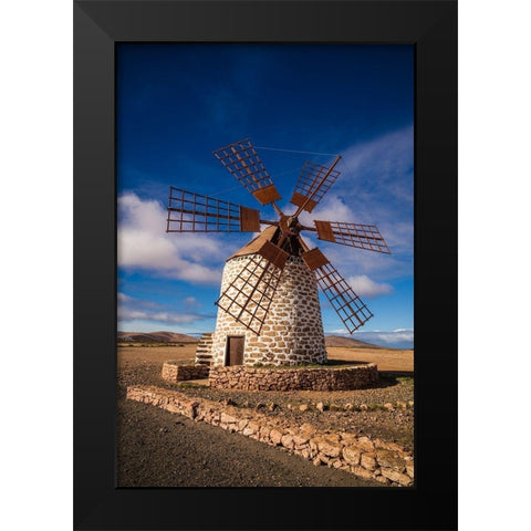 Canary Islands-Fuerteventura Island-Tindaya-traditional island windmill Black Modern Wood Framed Art Print by Bibikow, Walter