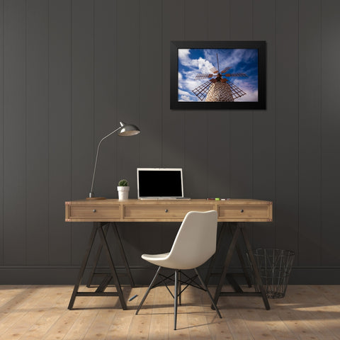 Canary Islands-Fuerteventura Island-Tindaya-traditional island windmill Black Modern Wood Framed Art Print by Bibikow, Walter