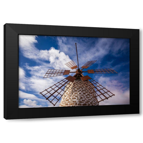 Canary Islands-Fuerteventura Island-Tindaya-traditional island windmill Black Modern Wood Framed Art Print by Bibikow, Walter