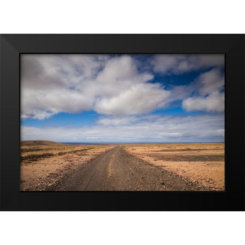 Canary Islands-Fuerteventura Island-Punto de Paso Chico-west coast desert landscape with road Black Modern Wood Framed Art Print by Bibikow, Walter