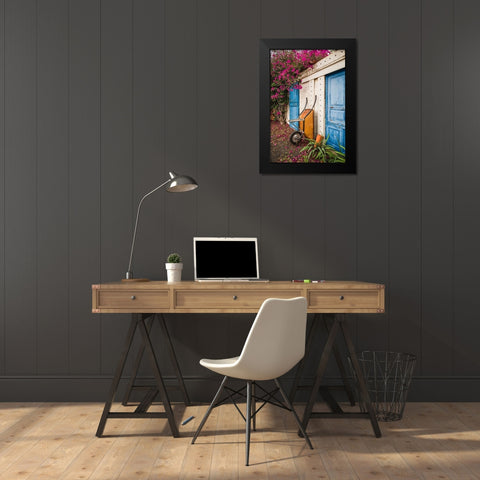 Canary Islands-Fuerteventura Island-La Oliva-blue door of garden shed Black Modern Wood Framed Art Print by Bibikow, Walter