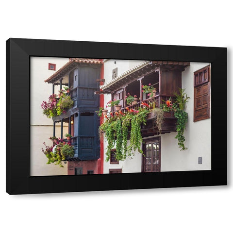 Canary Islands-La Palma Island-Santa Cruz de la Palma-traditional Canarian house balconies Black Modern Wood Framed Art Print by Bibikow, Walter