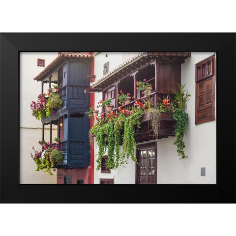 Canary Islands-La Palma Island-Santa Cruz de la Palma-traditional Canarian house balconies Black Modern Wood Framed Art Print by Bibikow, Walter