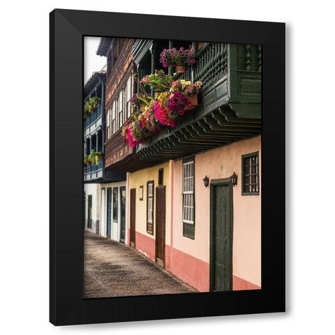 Canary Islands-La Palma Island-Santa Cruz de la Palma-traditional Canarian house balconies Black Modern Wood Framed Art Print with Double Matting by Bibikow, Walter