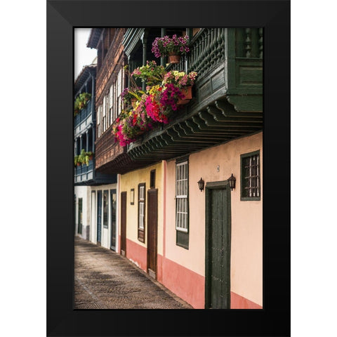 Canary Islands-La Palma Island-Santa Cruz de la Palma-traditional Canarian house balconies Black Modern Wood Framed Art Print by Bibikow, Walter