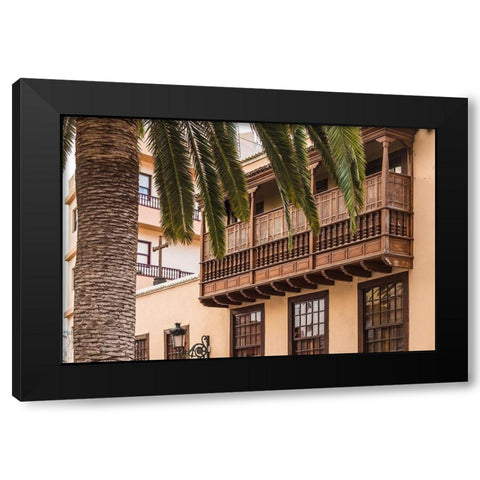 Canary Islands-La Palma Island-Santa Cruz de la Palma-traditional Canarian house balconies Black Modern Wood Framed Art Print with Double Matting by Bibikow, Walter