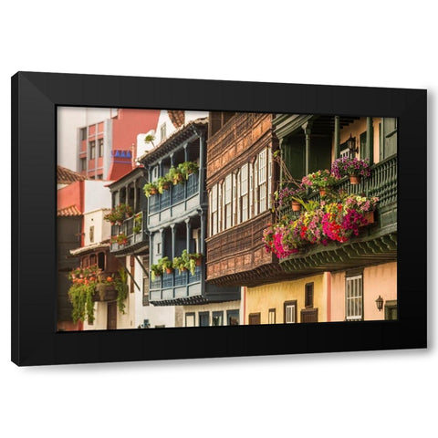Canary Islands-La Palma Island-Santa Cruz de la Palma-traditional Canarian house balconies Black Modern Wood Framed Art Print with Double Matting by Bibikow, Walter