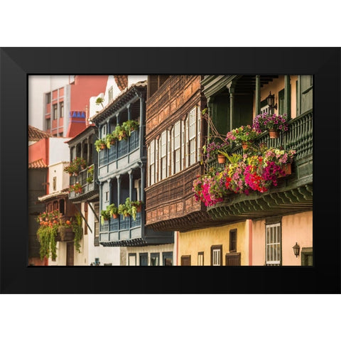 Canary Islands-La Palma Island-Santa Cruz de la Palma-traditional Canarian house balconies Black Modern Wood Framed Art Print by Bibikow, Walter