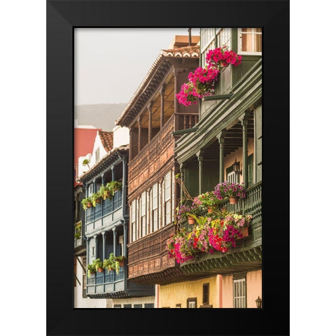 Canary Islands-La Palma Island-Santa Cruz de la Palma-traditional Canarian house balconies Black Modern Wood Framed Art Print by Bibikow, Walter
