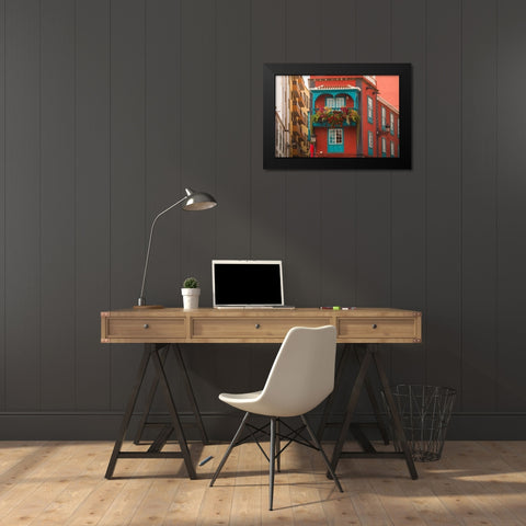 Canary Islands-La Palma Island-Santa Cruz de la Palma-traditional Canarian house balconies Black Modern Wood Framed Art Print by Bibikow, Walter