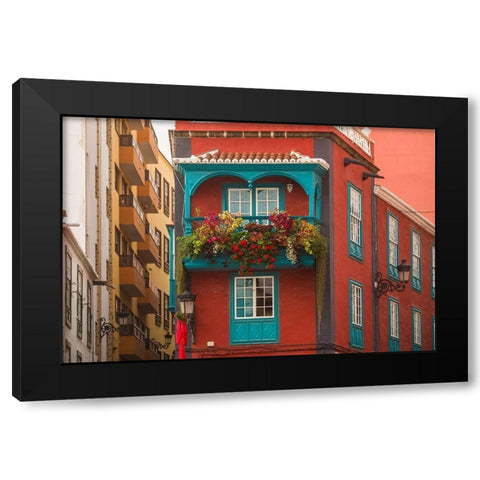 Canary Islands-La Palma Island-Santa Cruz de la Palma-traditional Canarian house balconies Black Modern Wood Framed Art Print with Double Matting by Bibikow, Walter