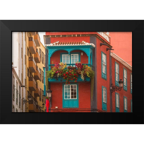 Canary Islands-La Palma Island-Santa Cruz de la Palma-traditional Canarian house balconies Black Modern Wood Framed Art Print by Bibikow, Walter