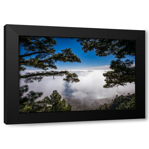 Canary Islands-El Hierro Island-Mirador de las Playas-elevated view of the east coast with fog Black Modern Wood Framed Art Print with Double Matting by Bibikow, Walter