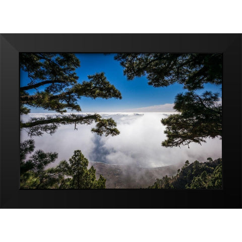 Canary Islands-El Hierro Island-Mirador de las Playas-elevated view of the east coast with fog Black Modern Wood Framed Art Print by Bibikow, Walter