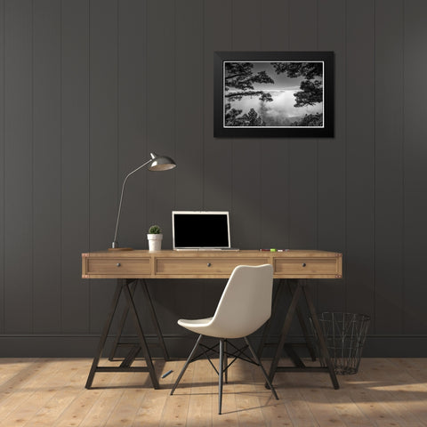 Canary Islands-El Hierro Island-Mirador de las Playas-elevated view of the east coast with fog Black Modern Wood Framed Art Print by Bibikow, Walter
