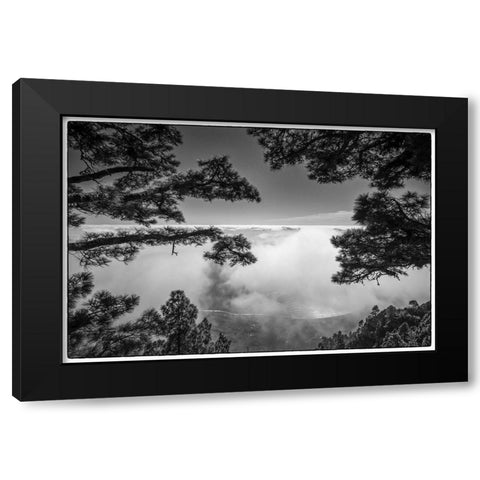 Canary Islands-El Hierro Island-Mirador de las Playas-elevated view of the east coast with fog Black Modern Wood Framed Art Print with Double Matting by Bibikow, Walter