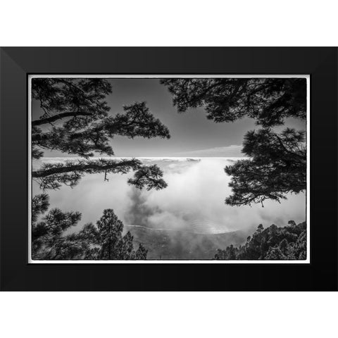 Canary Islands-El Hierro Island-Mirador de las Playas-elevated view of the east coast with fog Black Modern Wood Framed Art Print by Bibikow, Walter