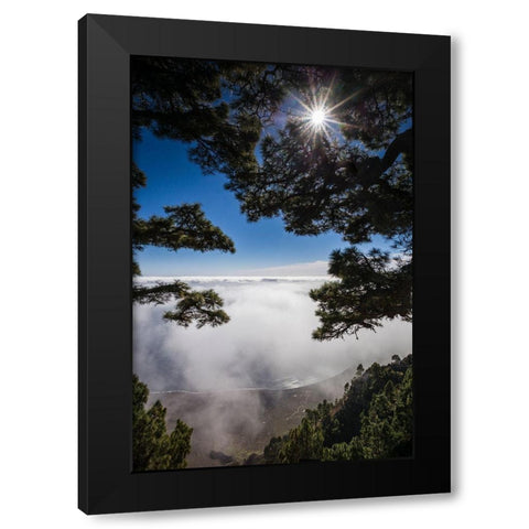 Canary Islands-El Hierro Island-Mirador de las Playas-elevated view of the east coast with fog Black Modern Wood Framed Art Print with Double Matting by Bibikow, Walter