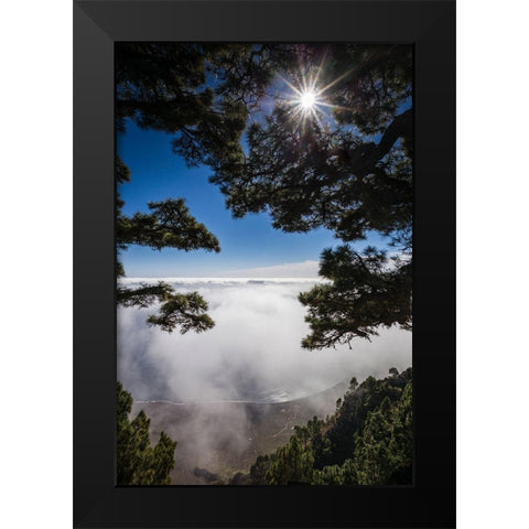 Canary Islands-El Hierro Island-Mirador de las Playas-elevated view of the east coast with fog Black Modern Wood Framed Art Print by Bibikow, Walter