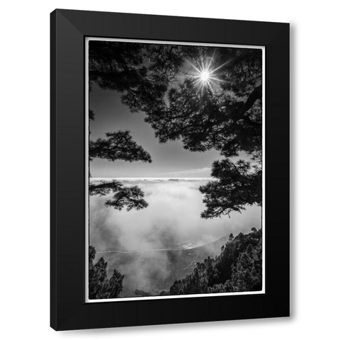 Canary Islands-El Hierro Island-Mirador de las Playas-elevated view of the east coast with fog Black Modern Wood Framed Art Print with Double Matting by Bibikow, Walter
